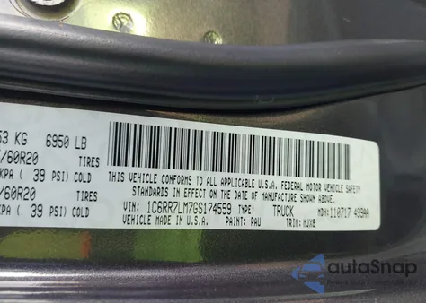 2016 Ram 1500 Big Horn z USA, uszkodzony, nr VIN 1C6RR7LM7GS174559